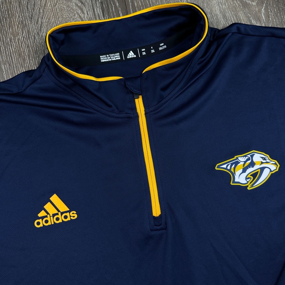Adidas Nashville Predators NHL Quarter Zip Pullover Navy Blue Mens 2XL Hockey - Picture 2 of 8